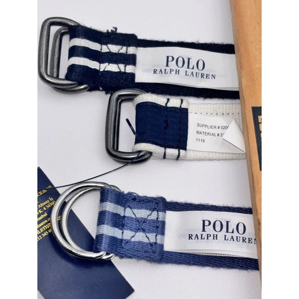 Lot of 3 Polo Ralph Lauren Boys 3T D-Ring Web Belts Striped Adjustable Cotton